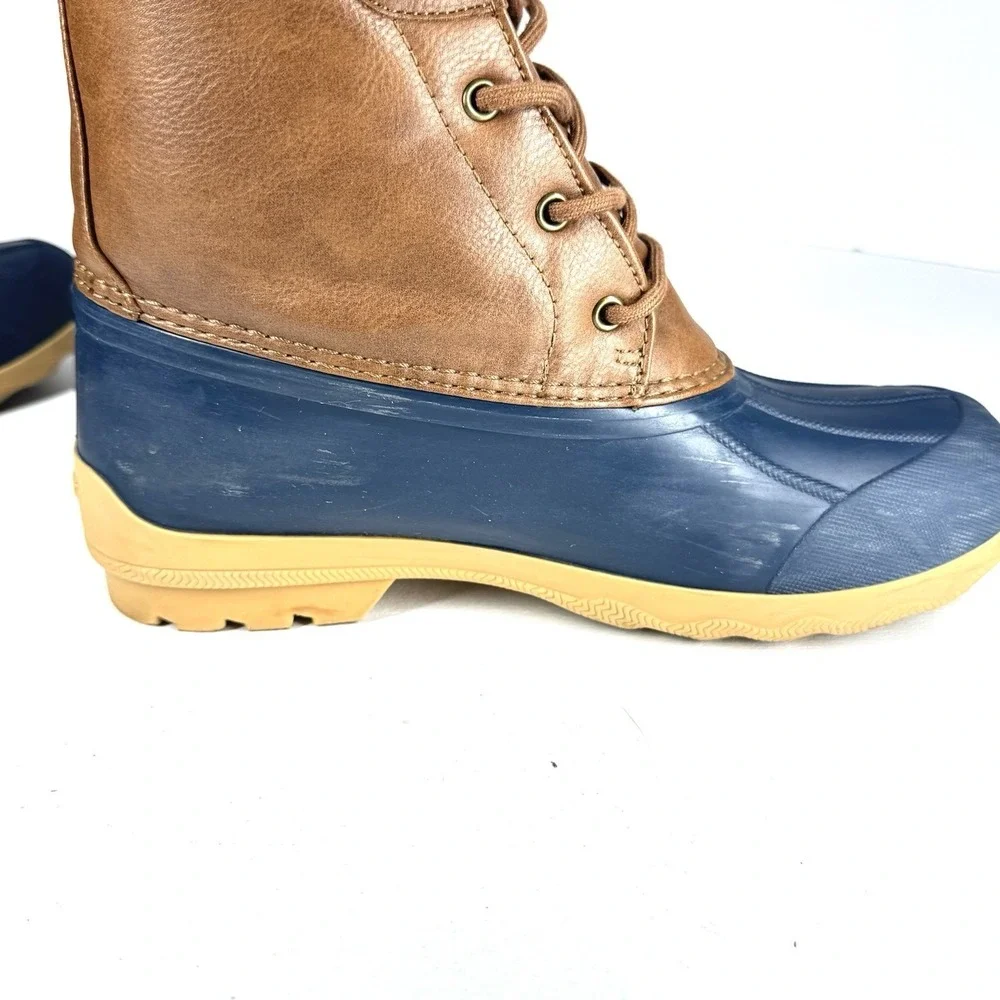 Sperry Port Boot Duck Boots Women's 6M Brown Leather Navy Rubber‎ Waterproof